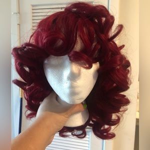 NWOT 12” Burgundy Curly Synthetic Hair with Adjustable Hair Net / Wig Cap